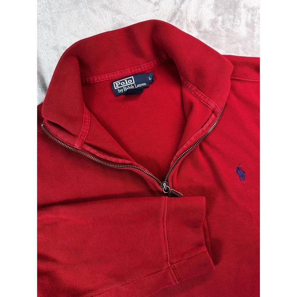 Vintage Polo Ralph Lauren Sweater Mens Large Red 1/4 Quarter Zip Mock Neck‎ Y2K